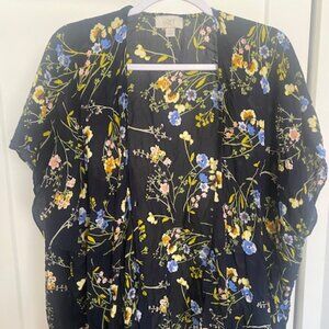 Navy blue, yellow kimono - Loft